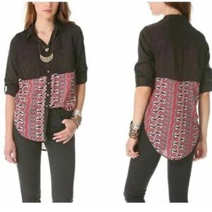 Free People Welcome To The Jungle Button Down Tunic Top Long Sleeve
